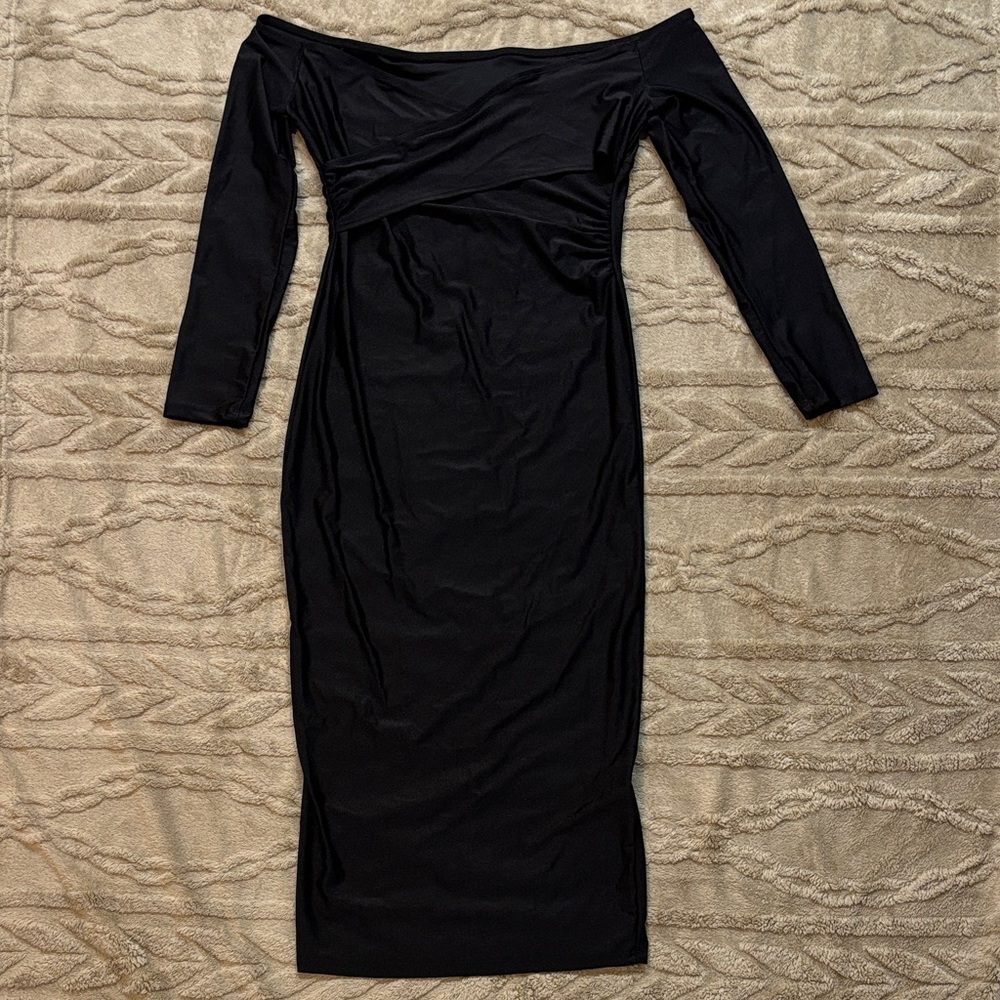 SHEIN Black Off-Shoulder Long Sleeve Dress